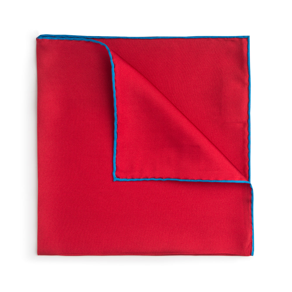 Benson & Clegg Red With Blue Shoe String Silk Pocket Square