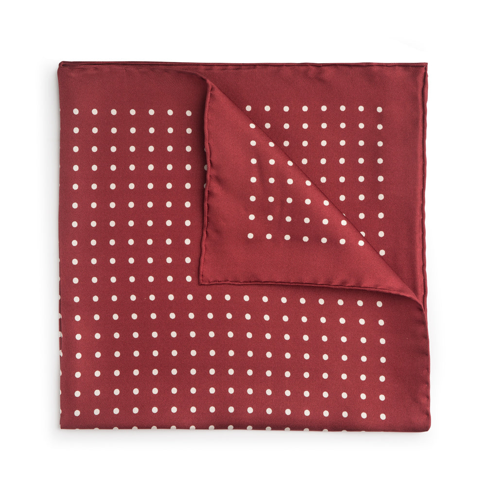 Benson & Clegg Red With White Polka Dot Silk Pocket Square