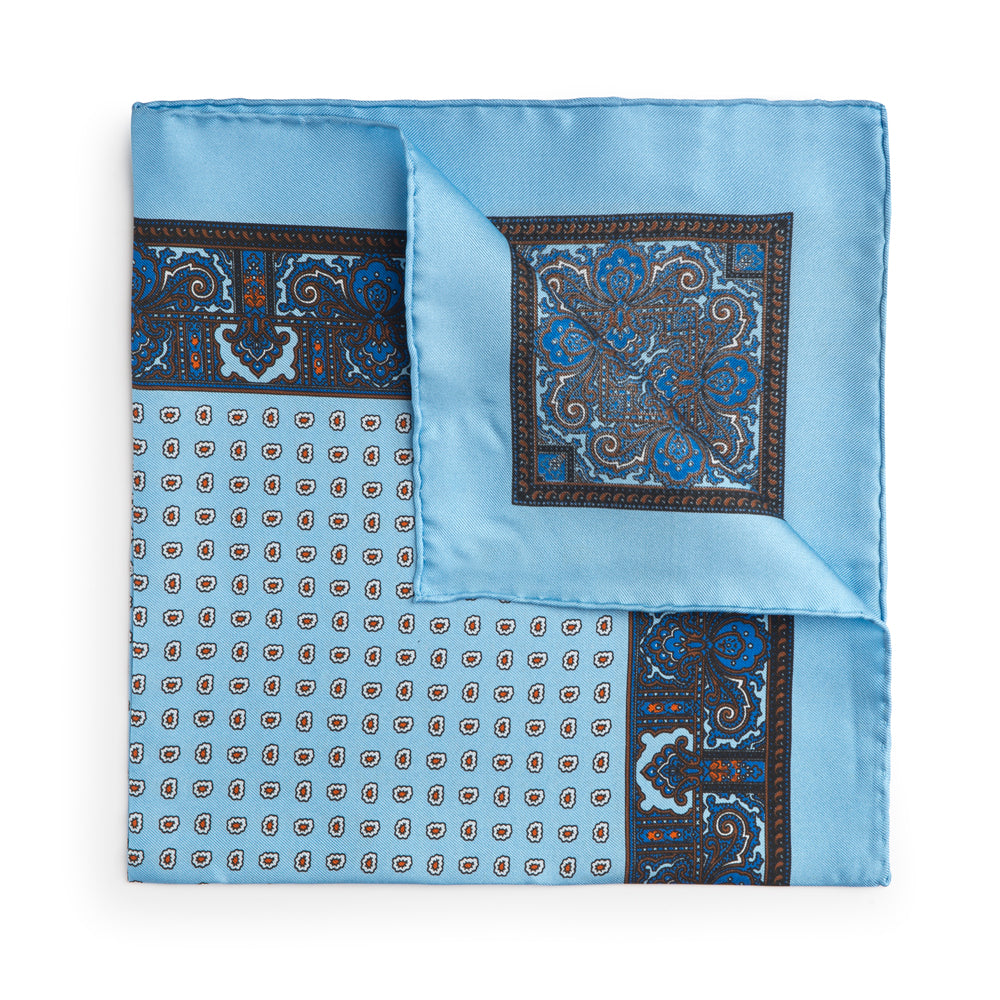 Benson & Clegg Sky Blue Paisley Silk Pocket Square
