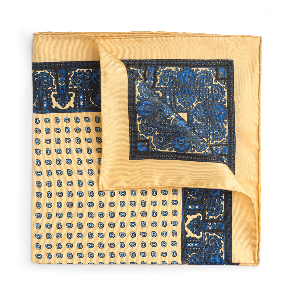 Benson & Clegg Yellow Paisley Silk Pocket Square