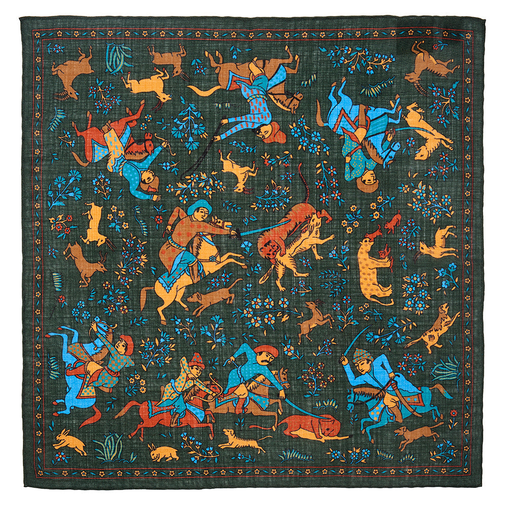Benson & Clegg Warrior Tapestry In Green (Wool & Silk Mix) Pocket Square