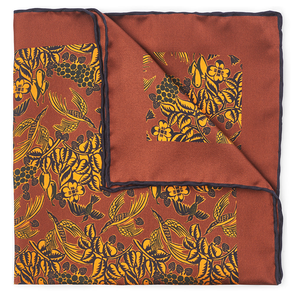 Benson & Clegg Grape Vines In Burnt Orange Pocket Square