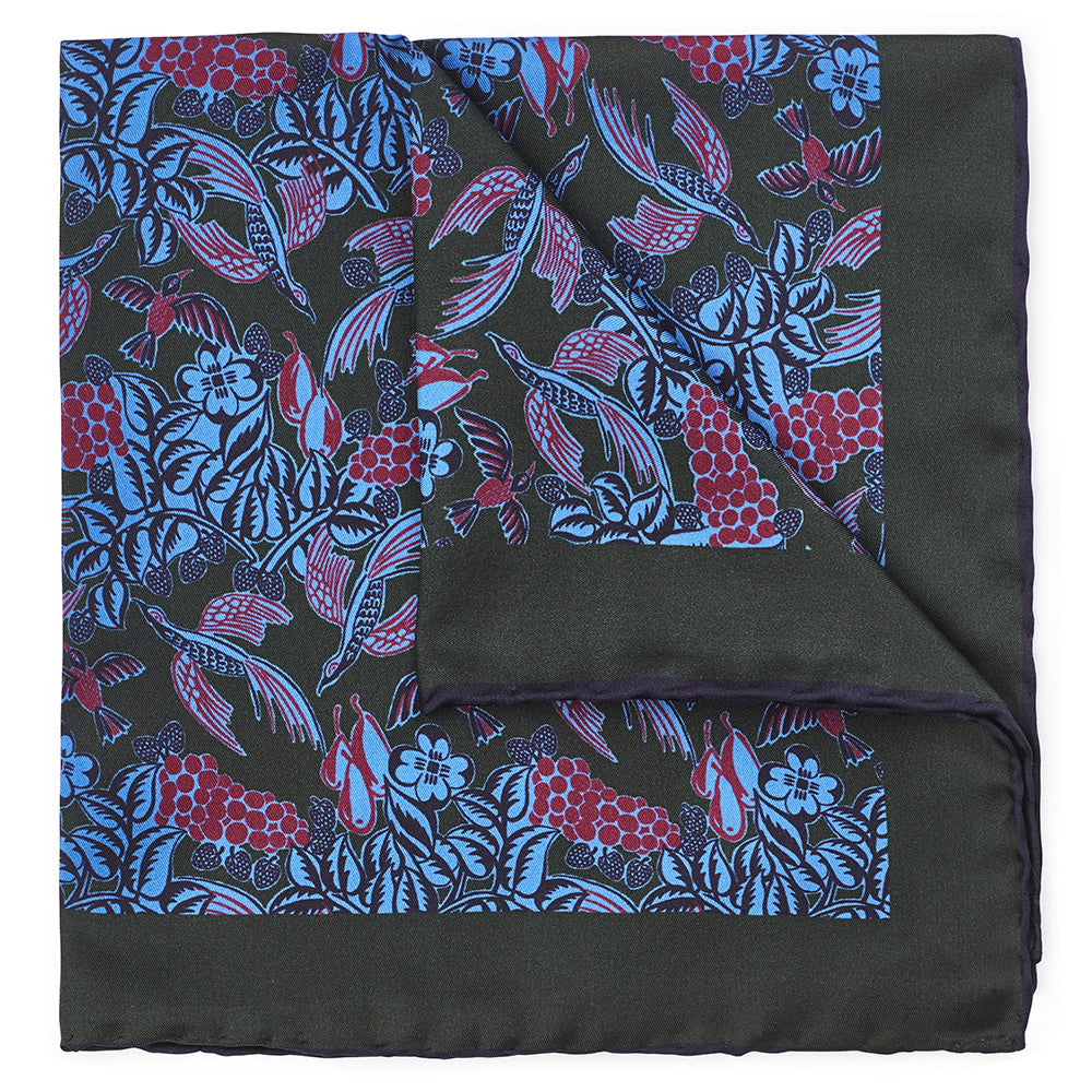 Benson & Clegg Grape Vines In Olive Pocket Square