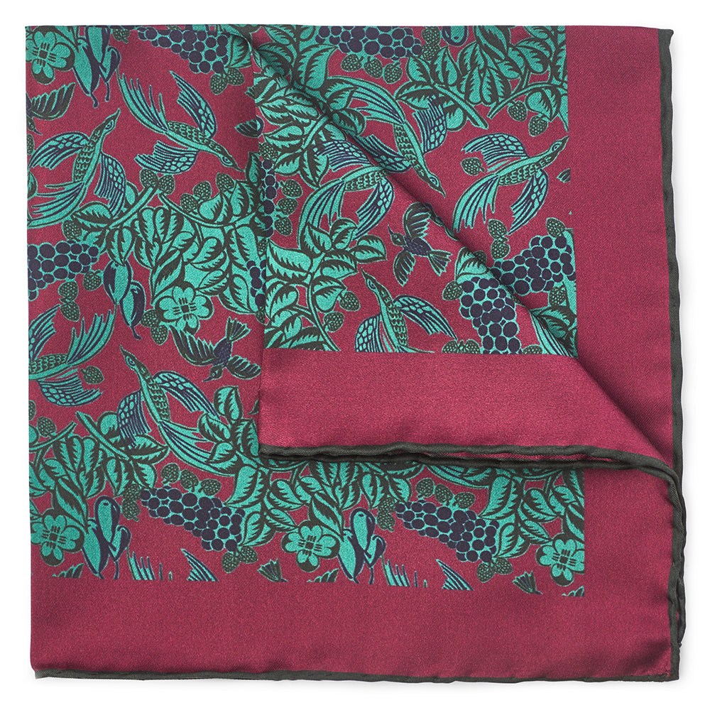 Benson & Clegg Grape Vines In Red Pocket Square