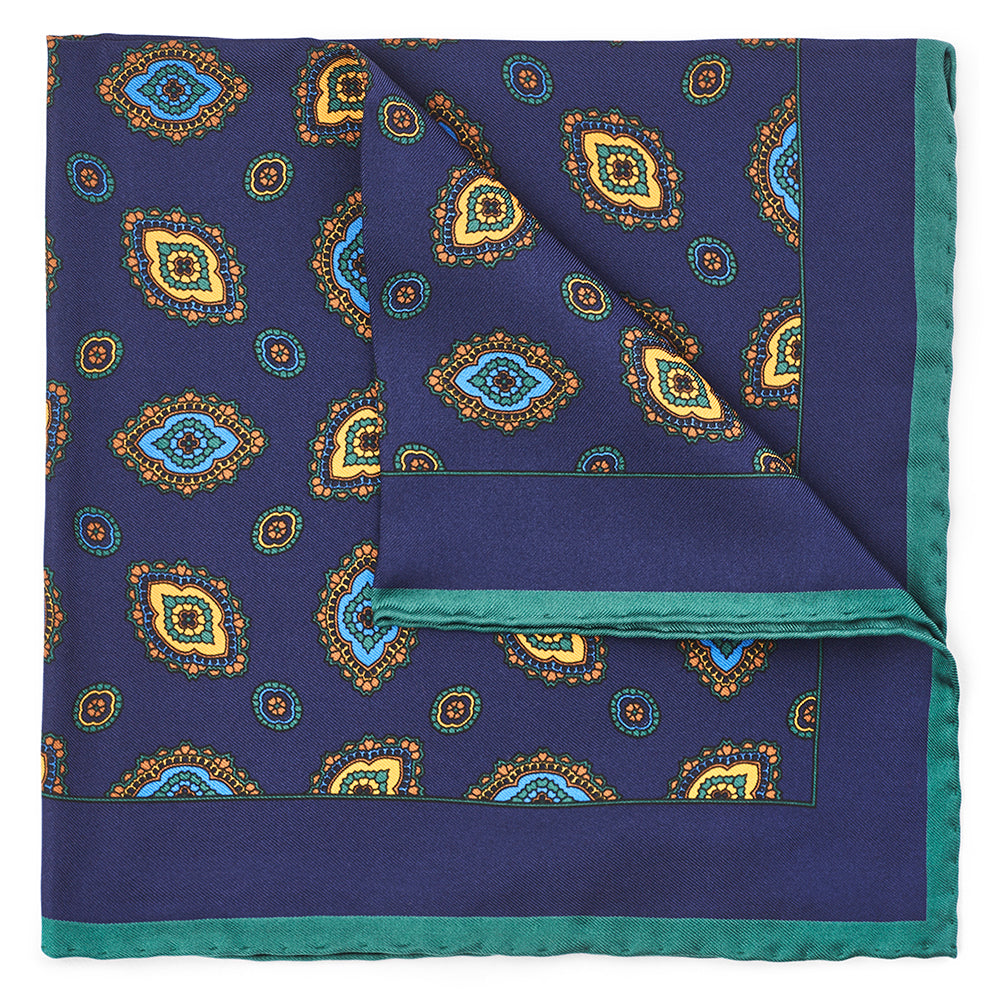 Benson & Clegg Ornate Diamond In Navy Pocket Square