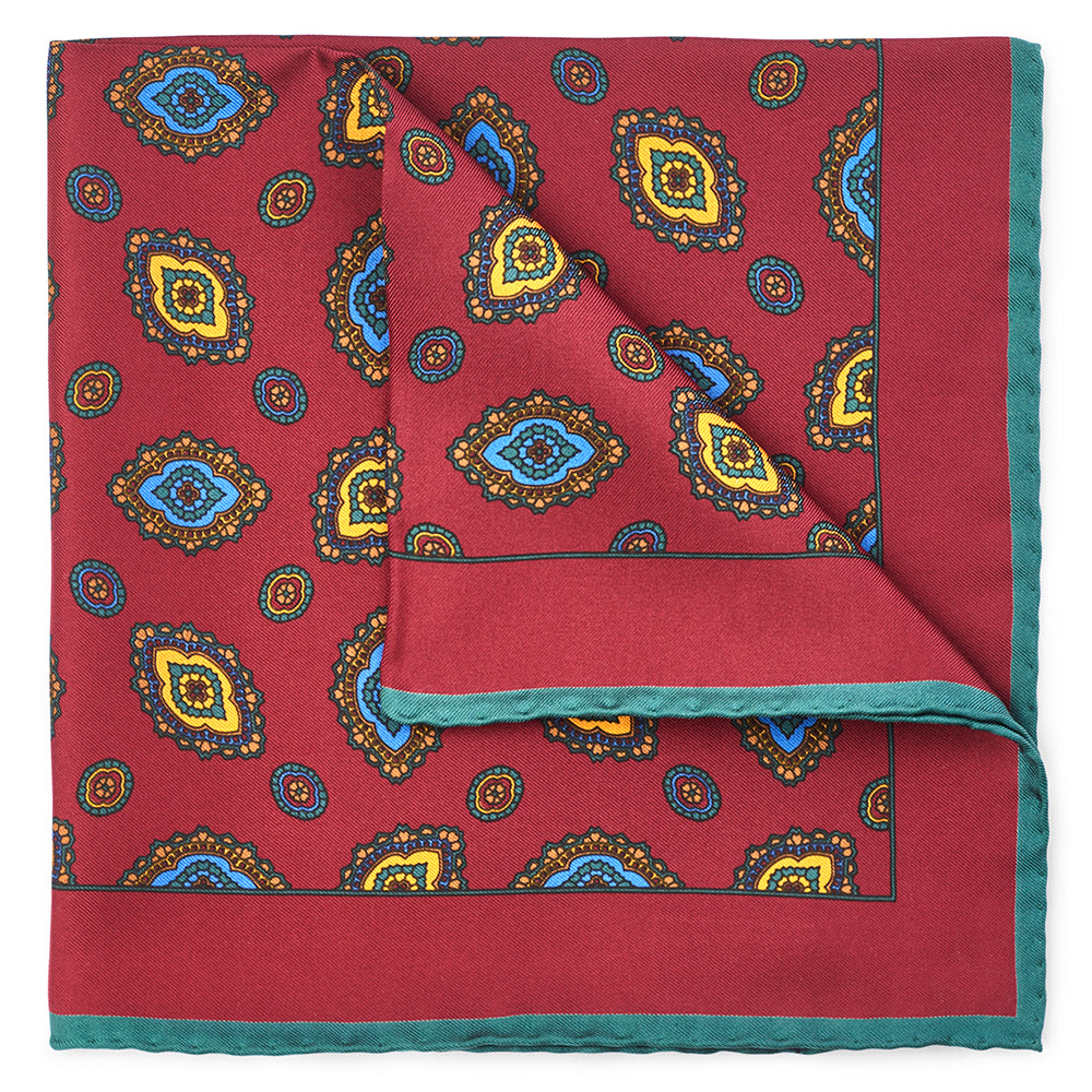 Benson & Clegg Ornate Diamond In Red Pocket Square