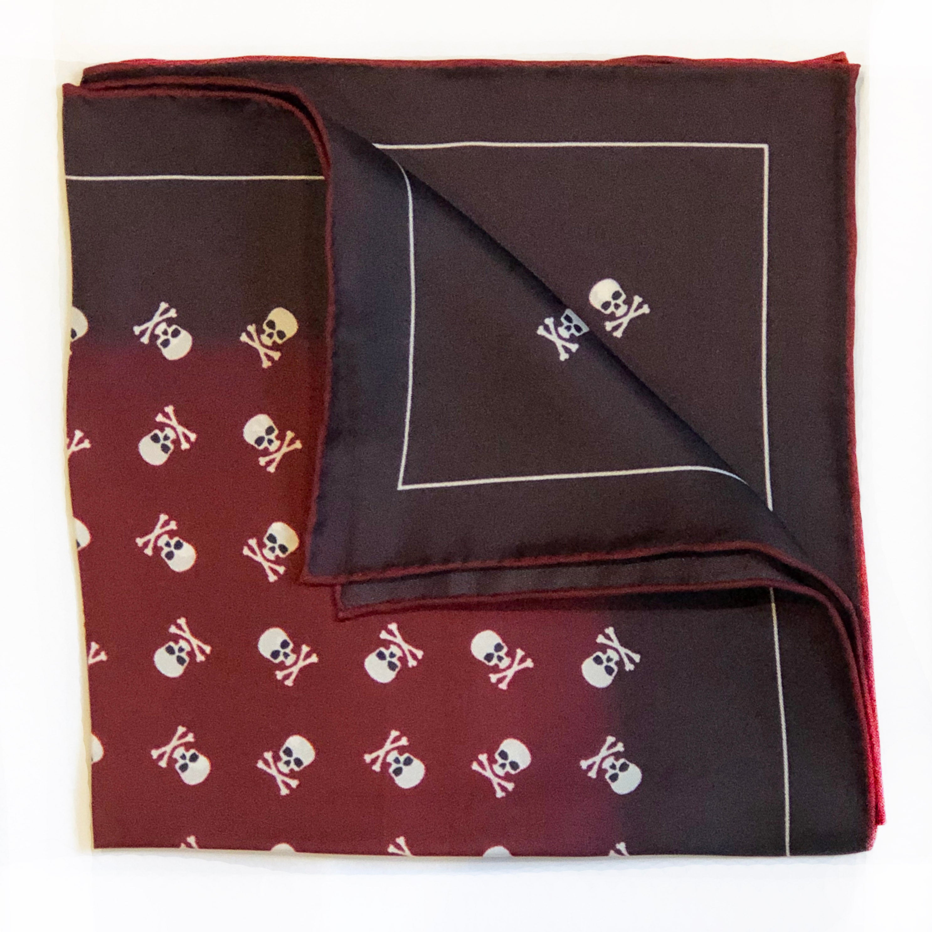 Skull & Crossbones Claret Pocket Square