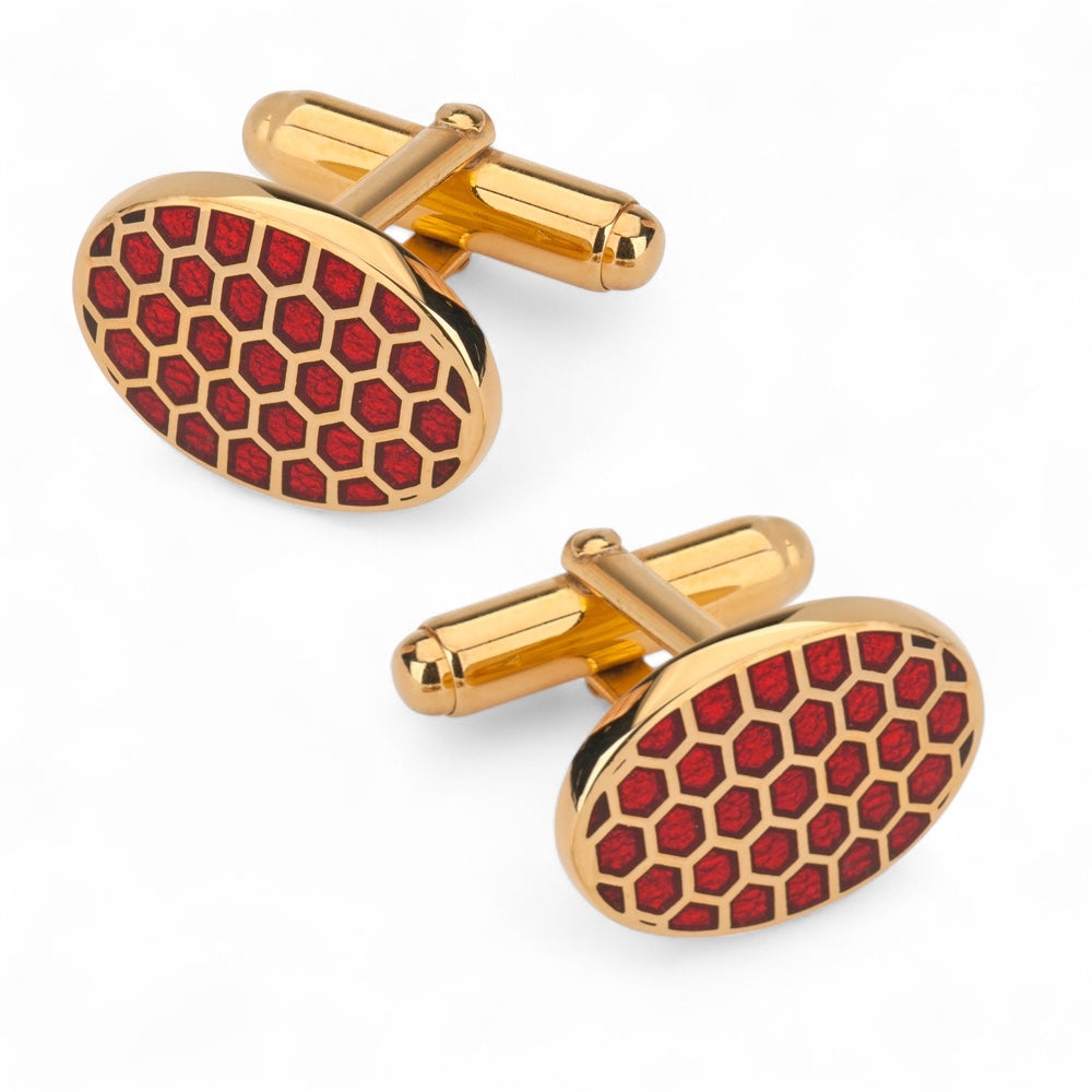 Honeycomb Cufflinks In Red Enamel