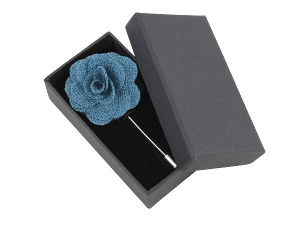 Boutonniere In Steel Blue Silk in its presentation box