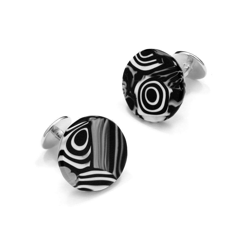 Murano Glass 'Nero Vortex' Cufflinks With Sterling Silver
