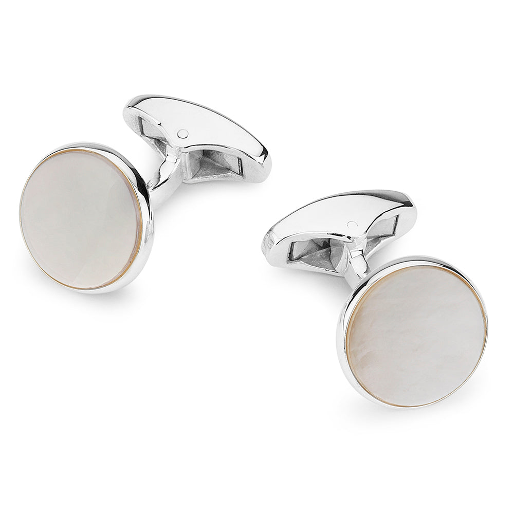 Mother of Pearl Sterling Silver Round Cufflinks