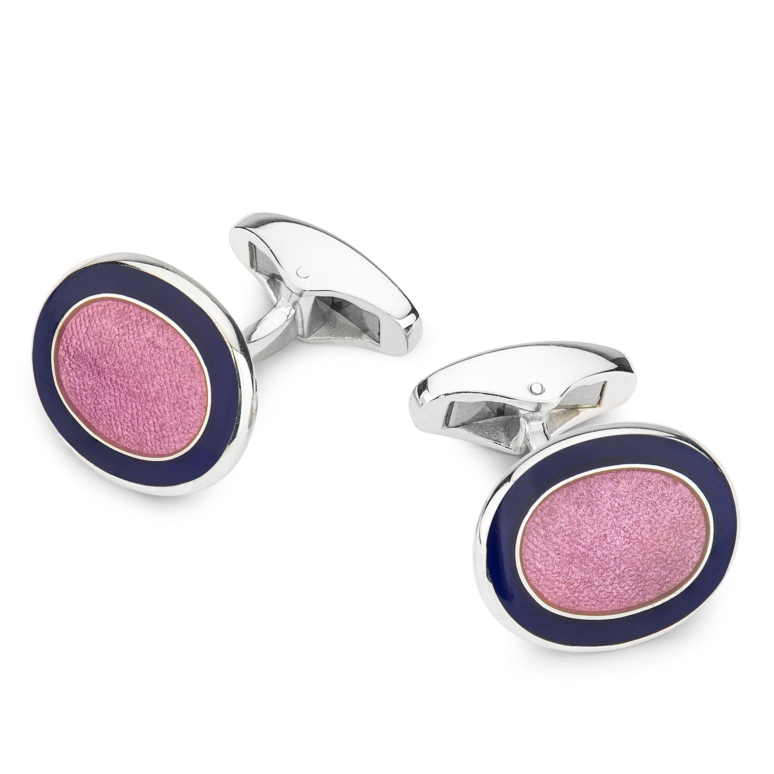 Oval Cloisonne Sterling Silver Cufflinks In Pink