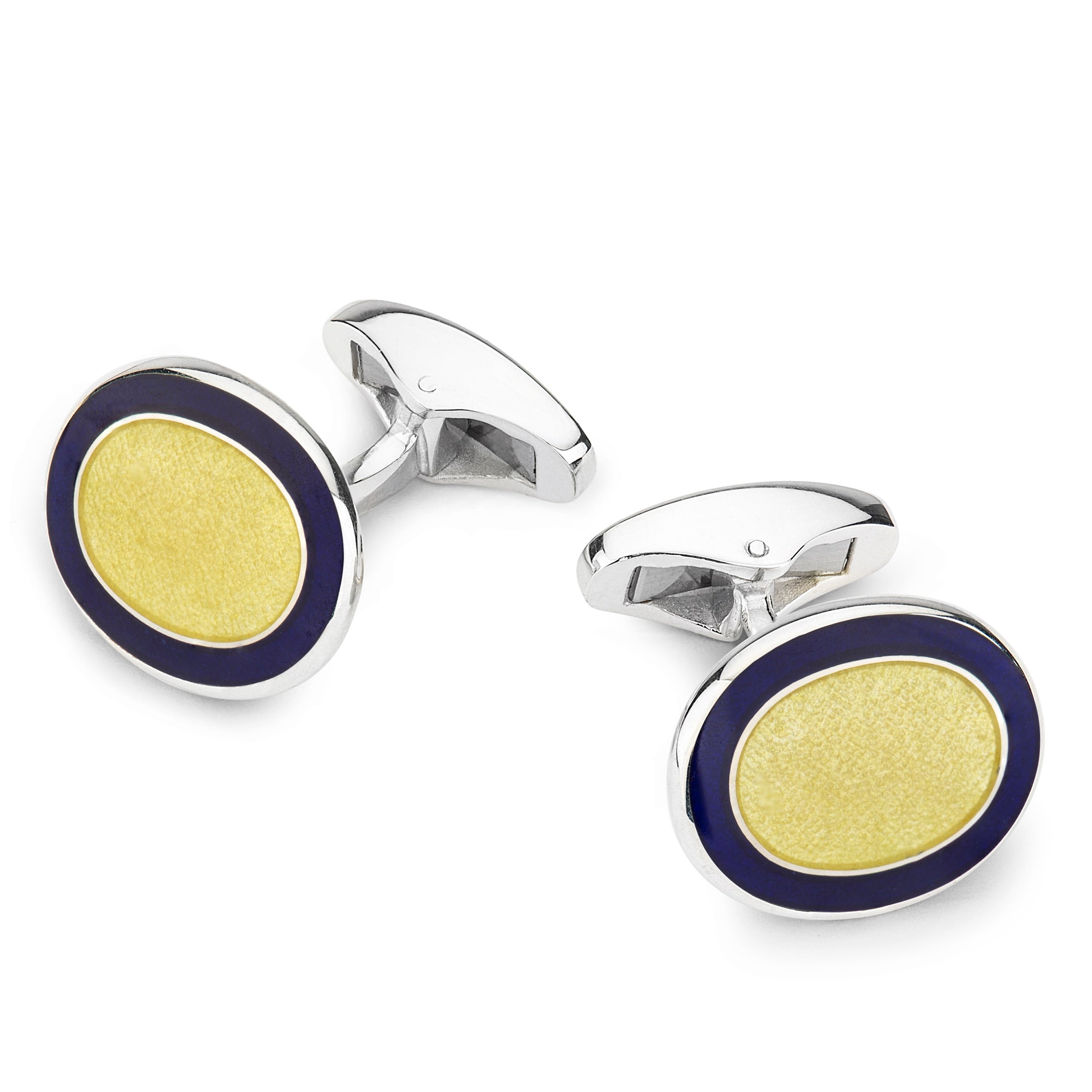 Oval Cloisonne Sterling Silver Cufflinks In Yellow