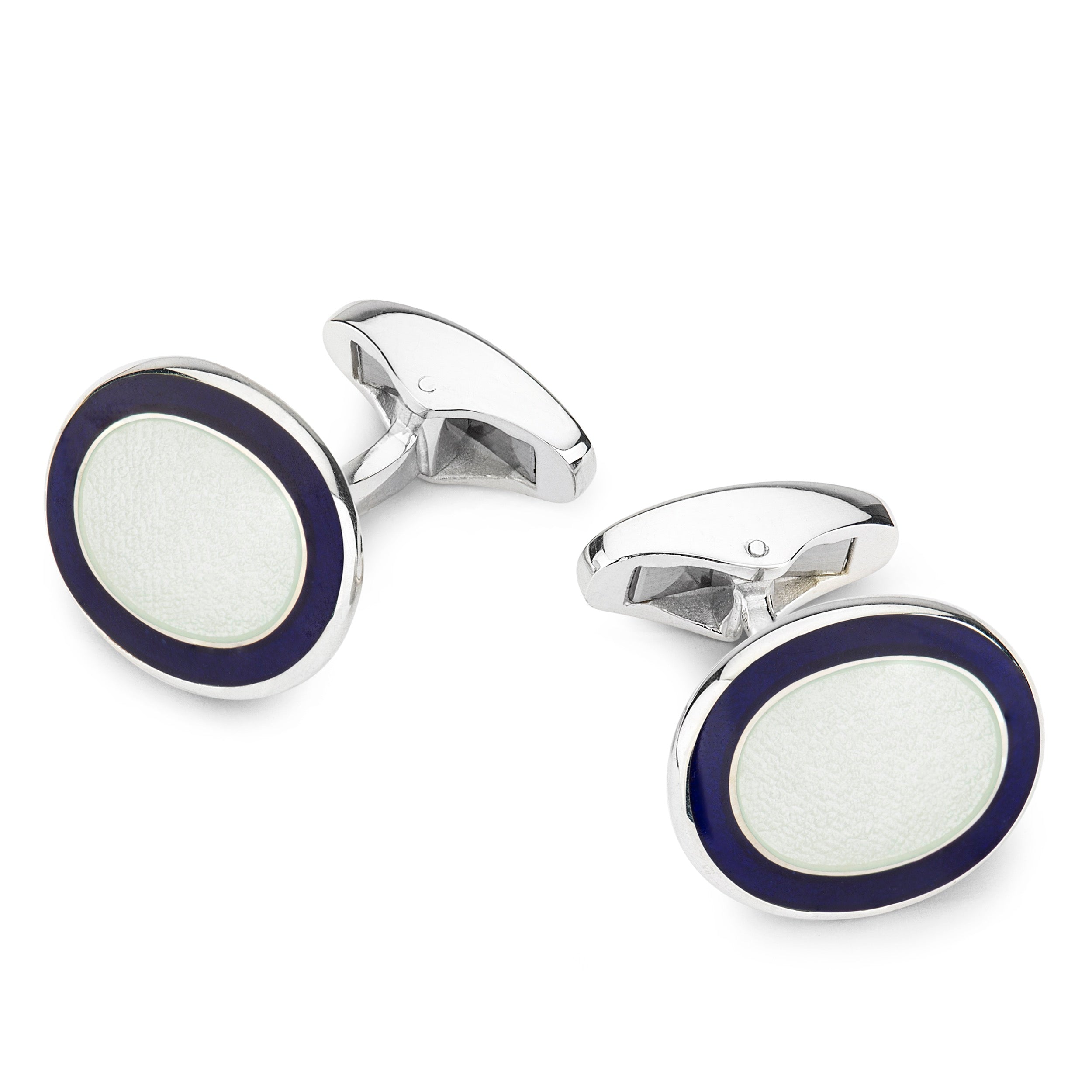 Oval Cloisonne Sterling Silver Cufflinks In Cream