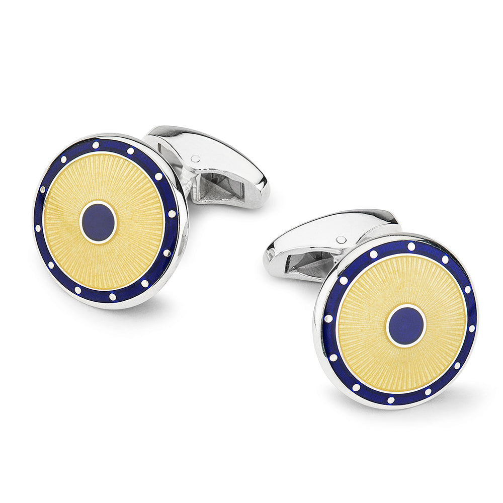 Domed Guilloche Sterling Silver Cufflinks In Yellow