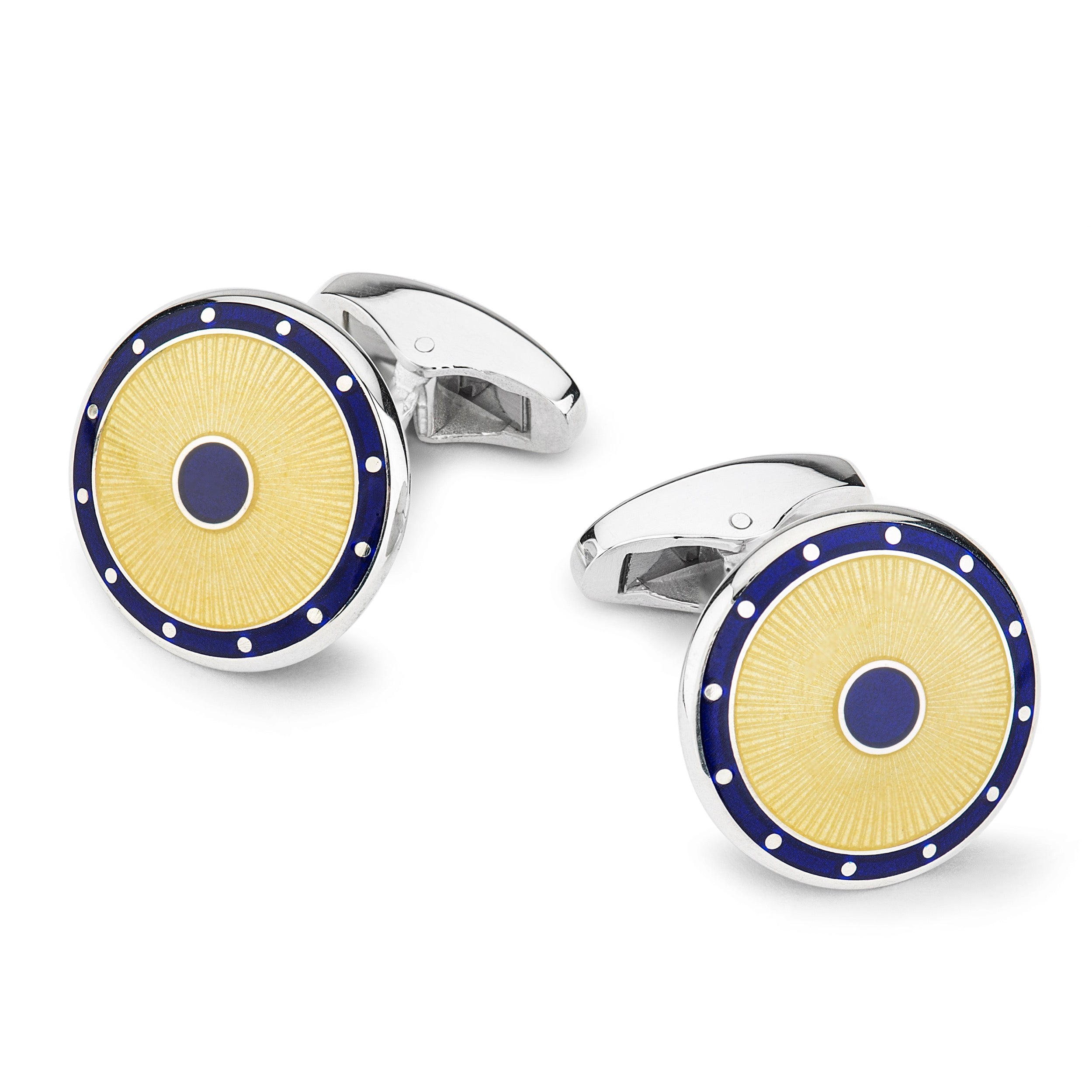 Domed Guilloche Sterling Silver Cufflinks In Yellow