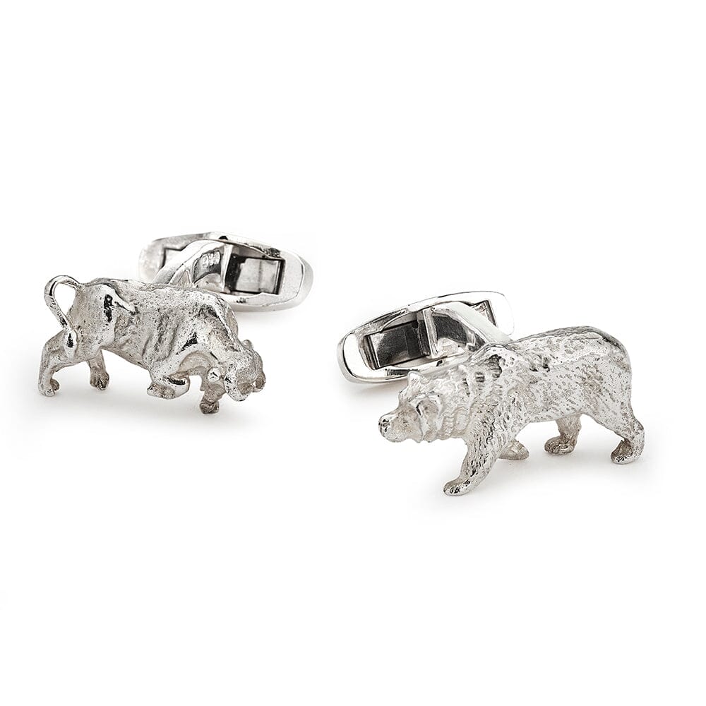 Bull And Bear In Sterling Silver Cufflinks Cufflinks Benson & Clegg 