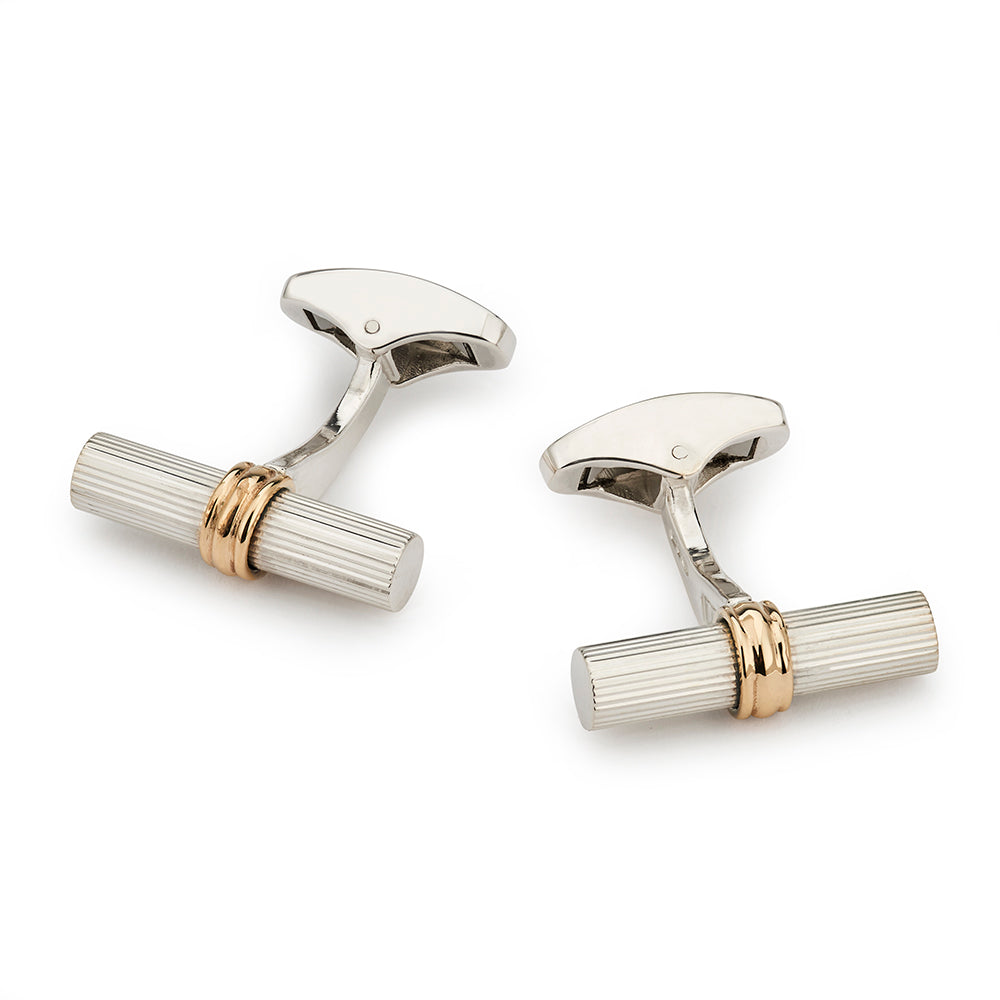 Sterling Silver Baton With 9ct Gold Ring Cufflinks