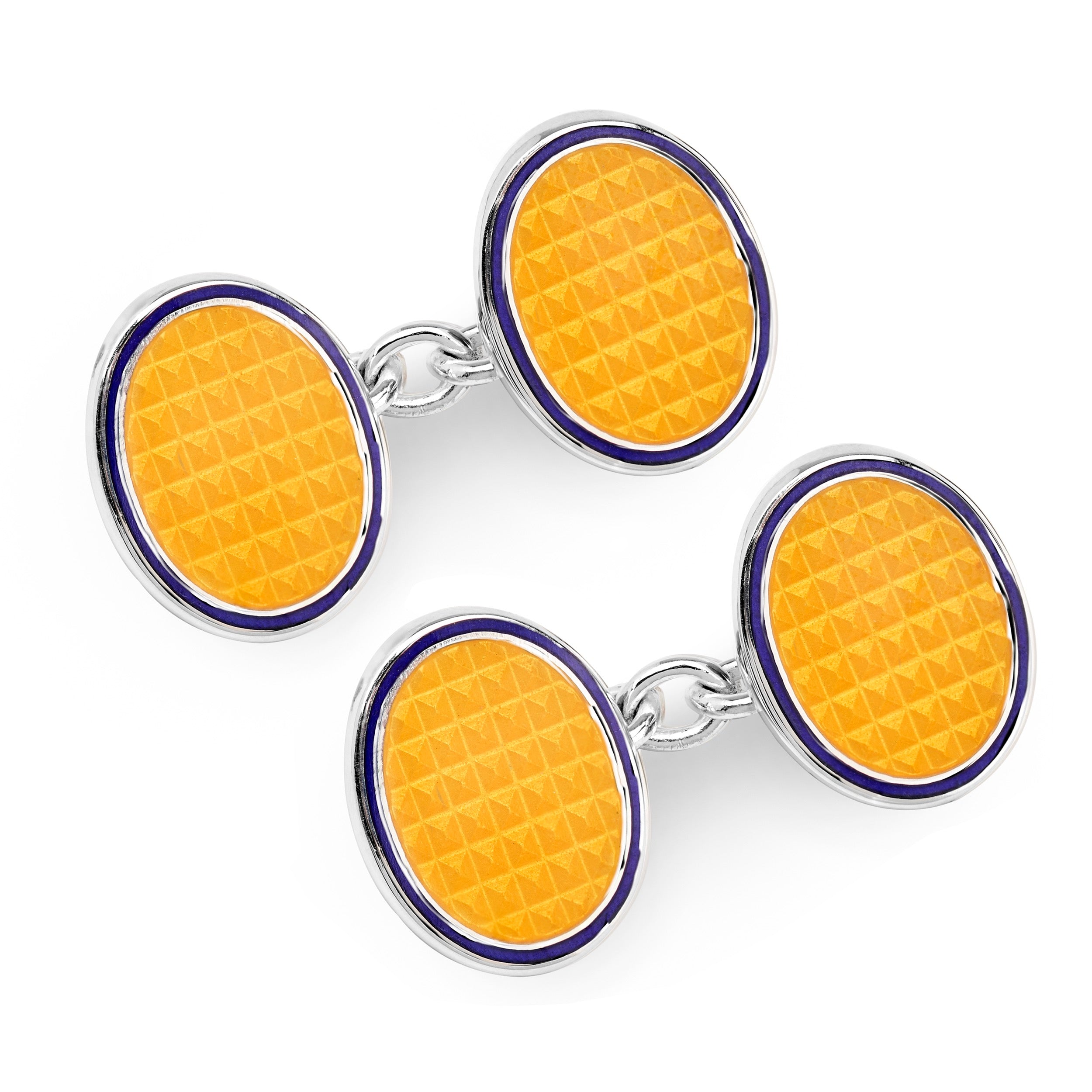 Oval Cloisonne Sterling Silver Chain Cufflinks In Yellow