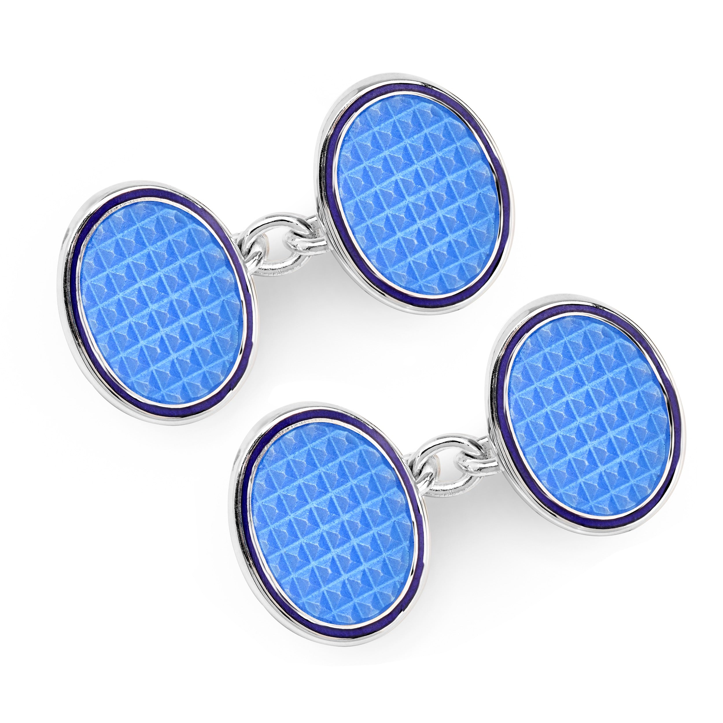 Oval Cloisonne Sterling Silver Chain Cufflinks In Sky Blue
