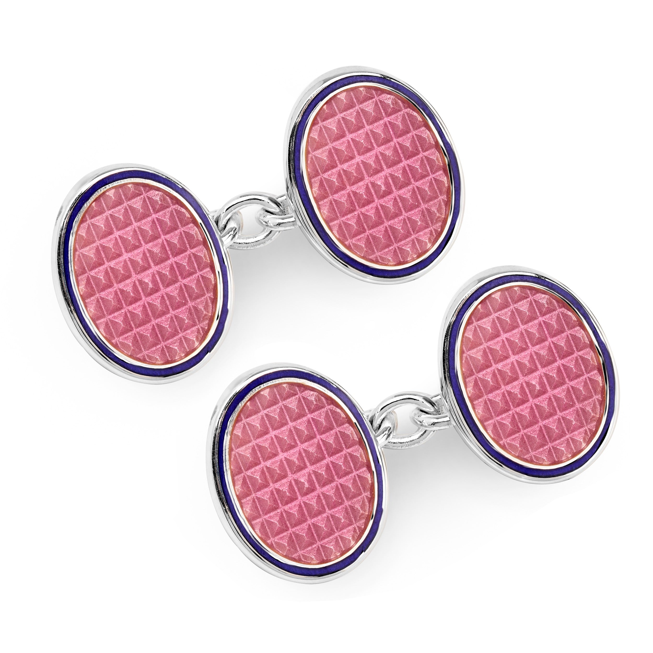 Oval Cloisonne Sterling Silver Chain Cufflinks In Pink