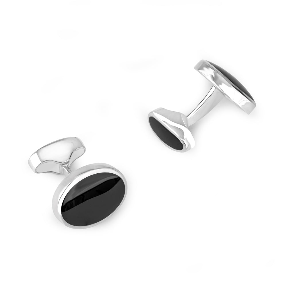 Sterling Silver Oval Cufflinks With Onyx