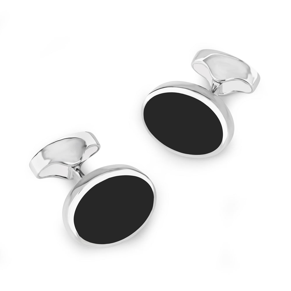 Sterling Silver Oval Cufflinks With Onyx
