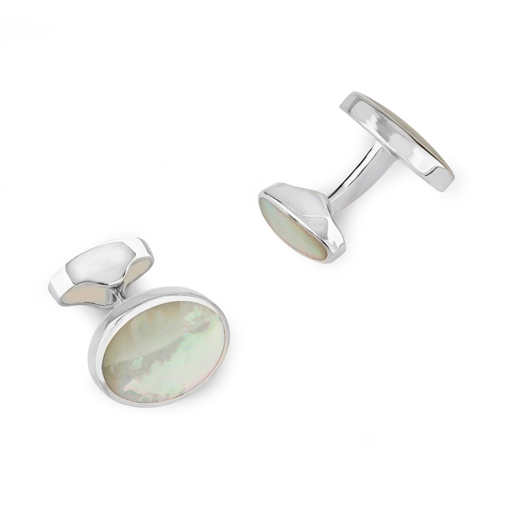 Sterling Silver Oval Cufflinks With Mother Of Pearl