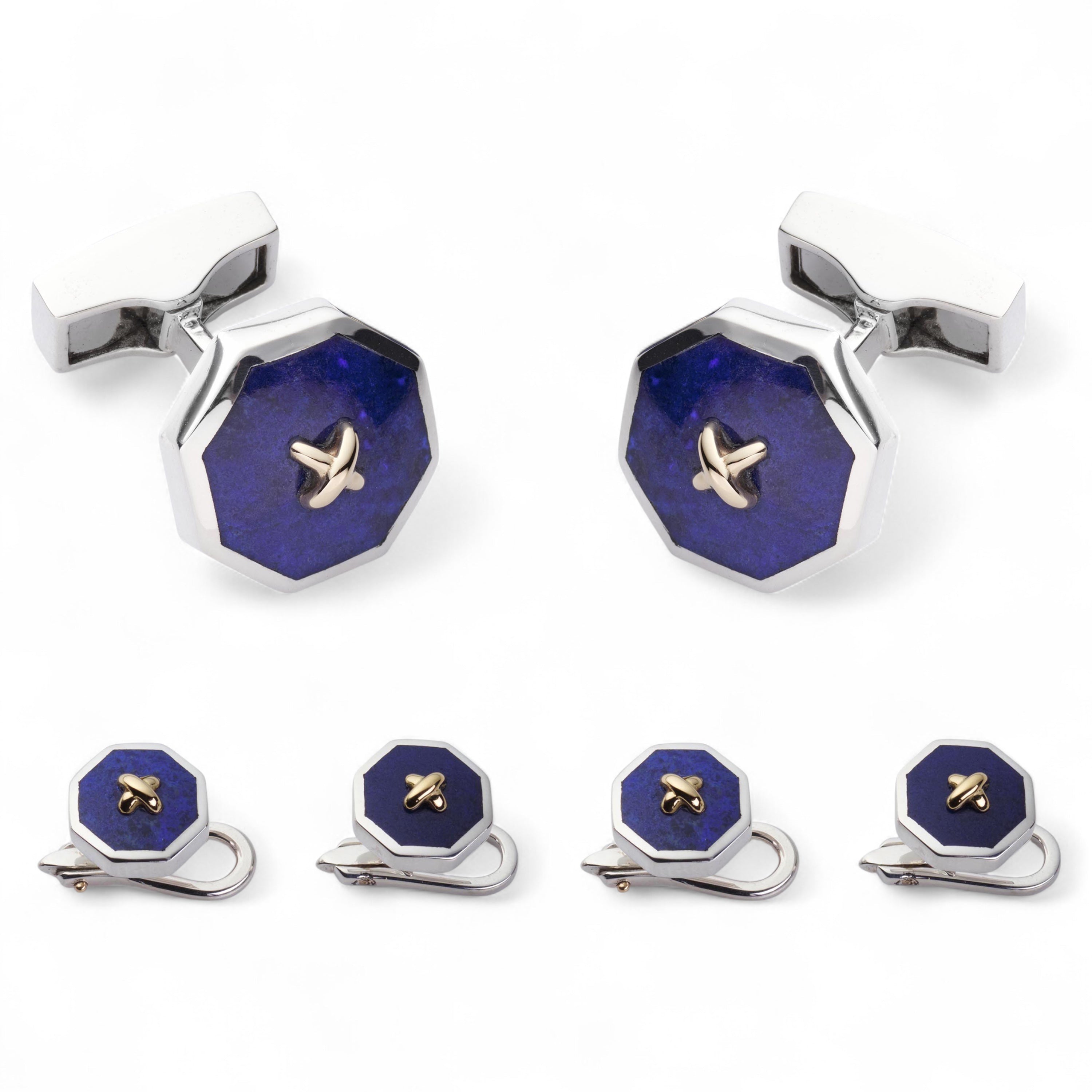 Sterling Silver And Lapis Lazuli With 9ct Gold Stitch Dress Set