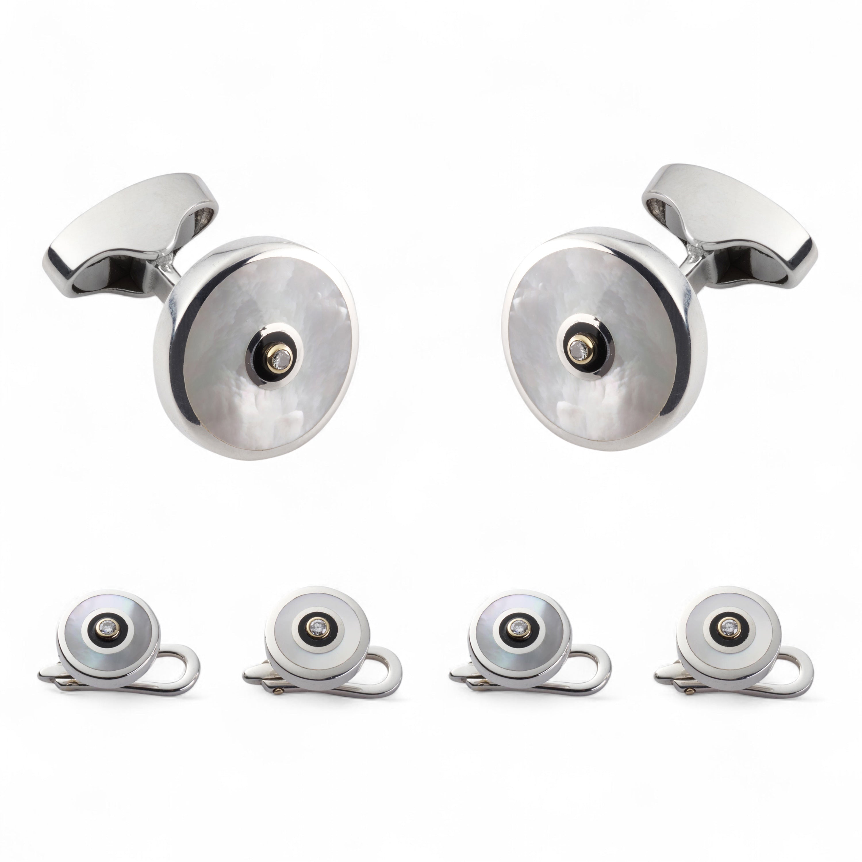 Sterling Silver And Mother Of Pearl With Diamond Dress Set