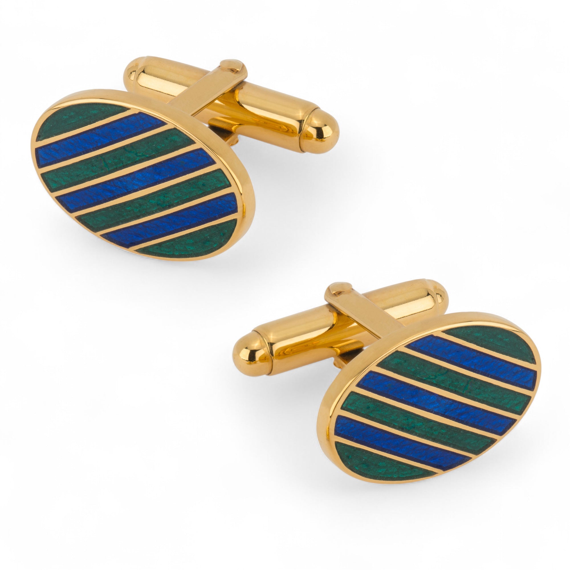 Stripe Cufflinks In Green And Blue Enamel