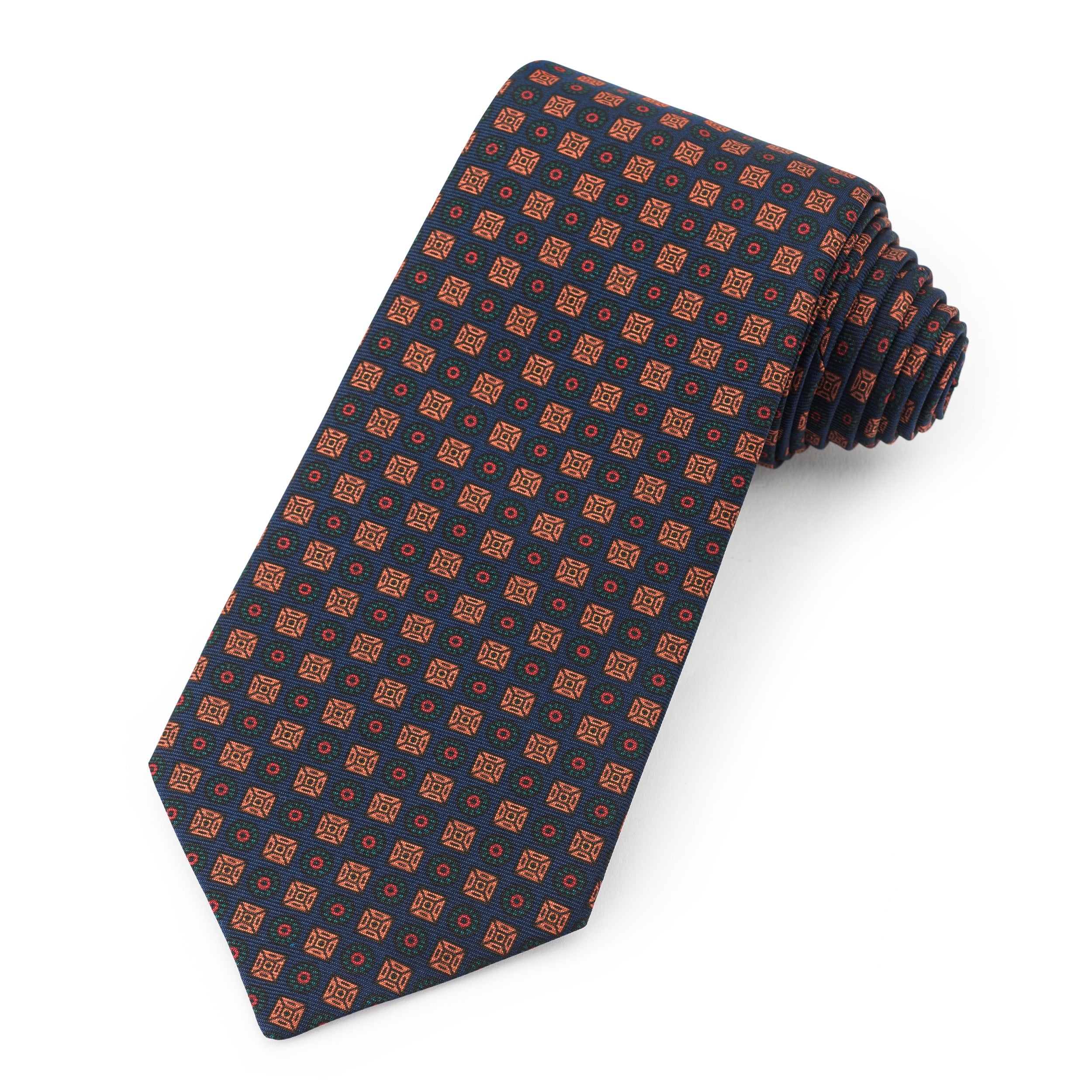 Square And Circle Ancient Madder Silk Tie In Navy