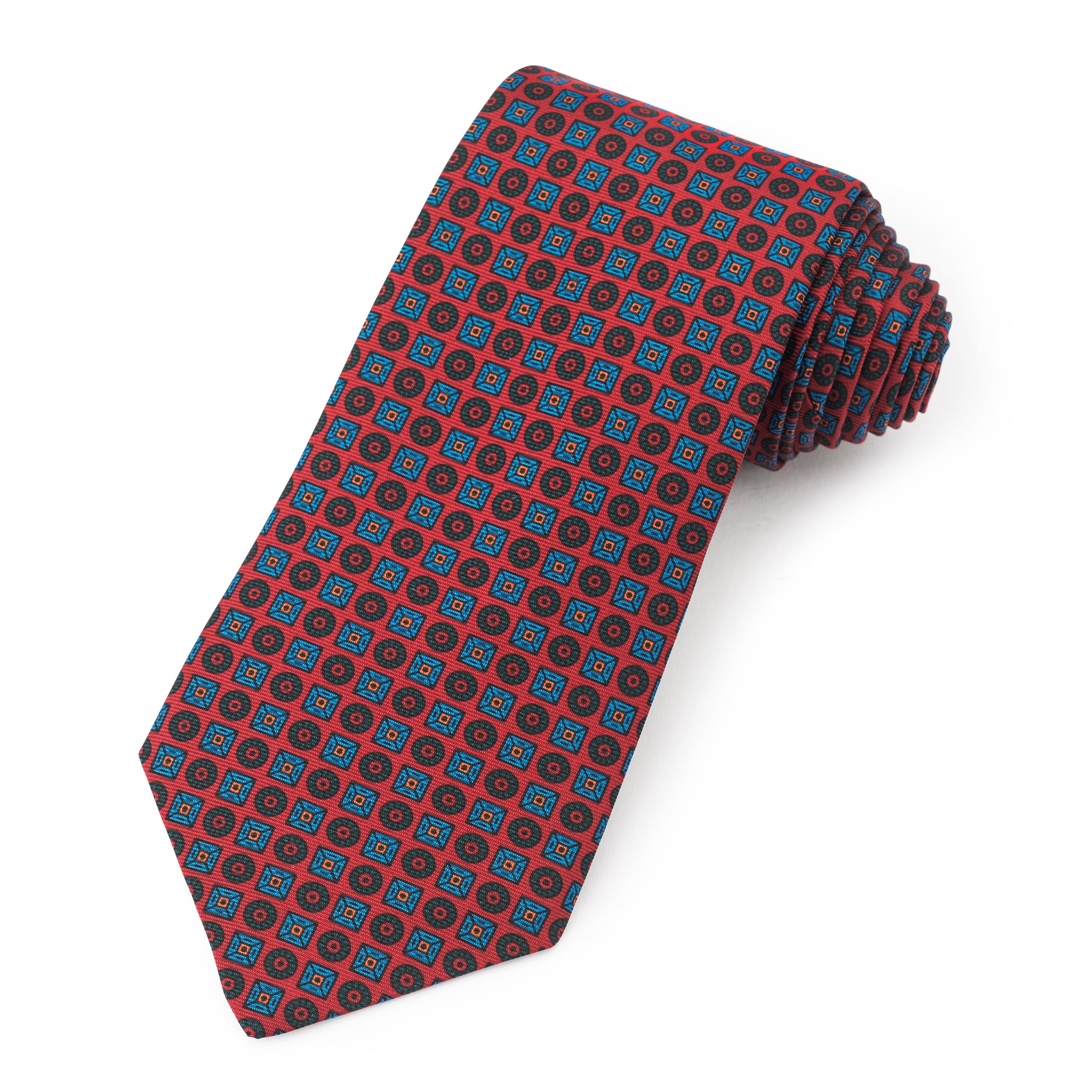 Square And Circle Ancient Madder Silk Tie In Red