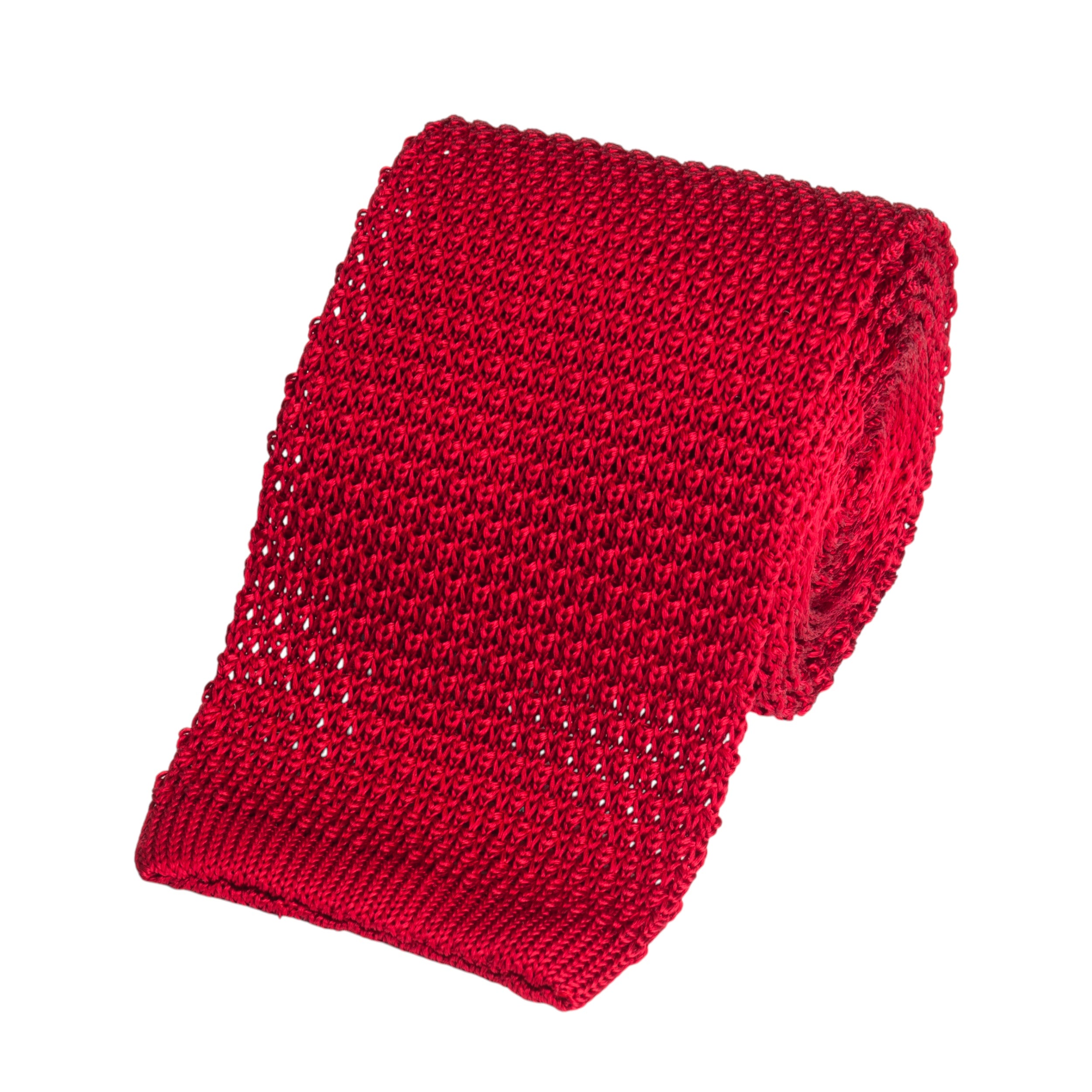 Knitted Silk Tie In Red