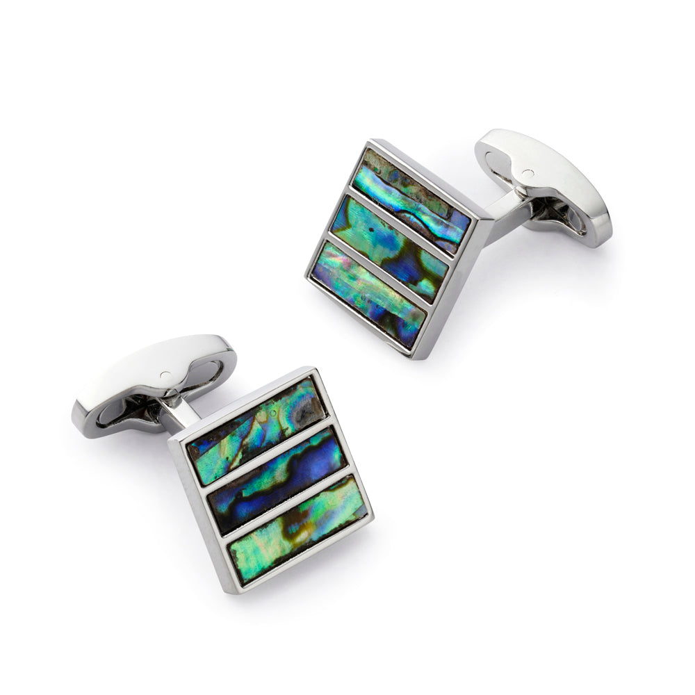 Benson & Clegg Triptych Cufflinks In Blue Green Mother Of Pearl