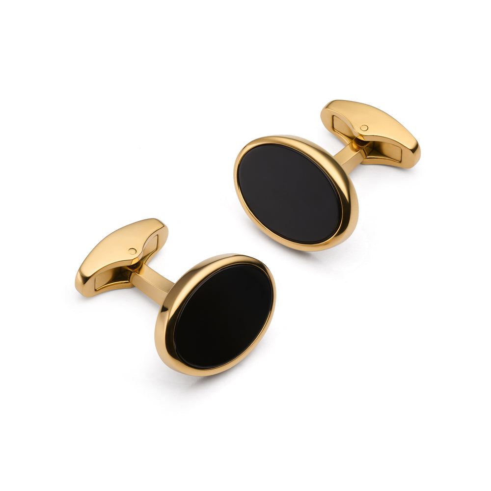 Benson & Clegg Onyx Oval Cufflinks In Gold