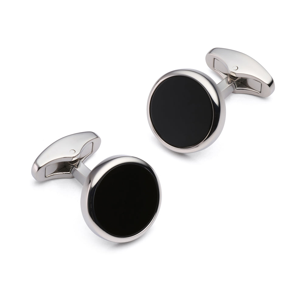 Benson & Clegg Onyx Round Cufflinks in Silver