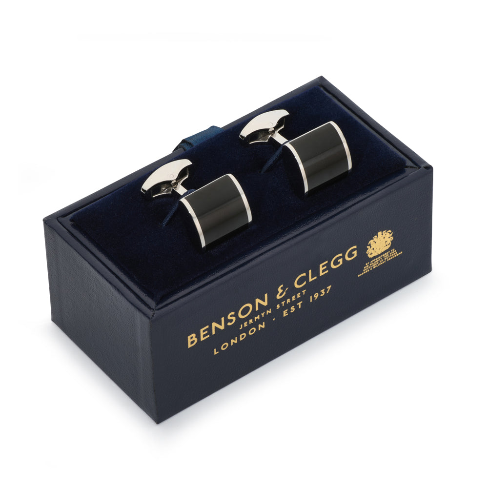 Benson & Clegg Neo Onyx Cufflinks In Silver