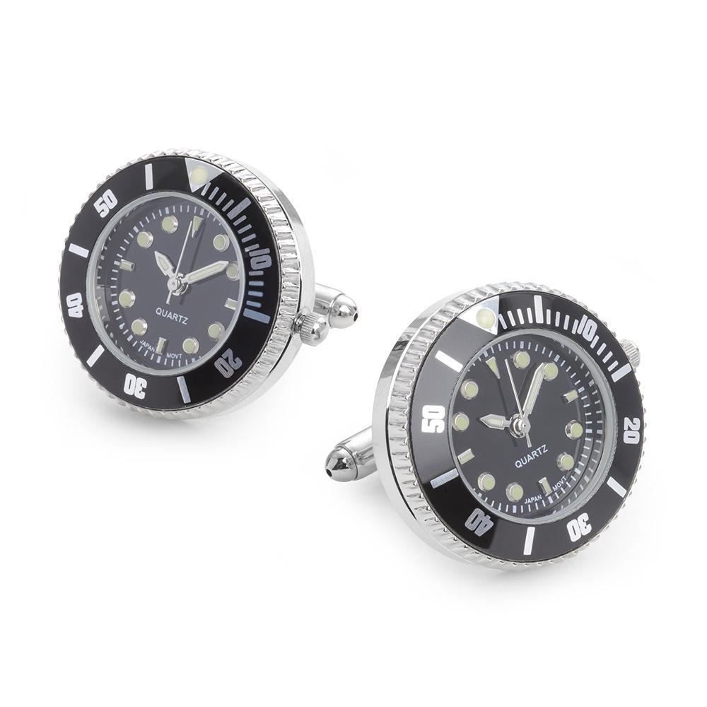 Luxury Watch Cufflinks In Black Enamel And Rhodium Cufflinks Not specified 