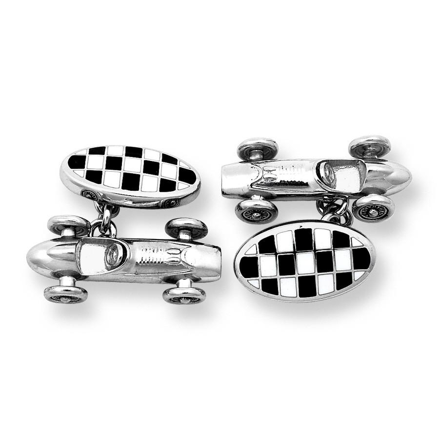 Racing Car With Checkerboard Sterling Silver Cufflinks Cufflinks Benson And Clegg 