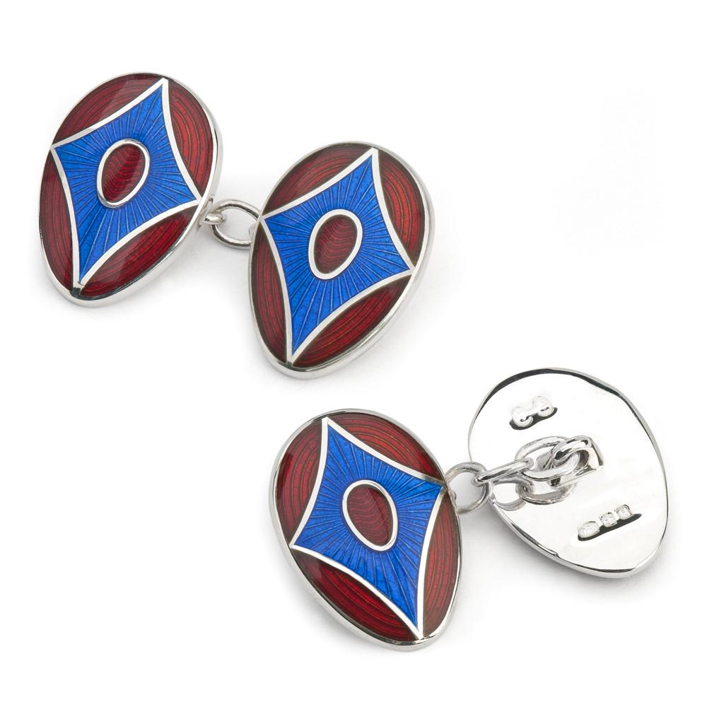 Shield Cloisonne Sterling Silver Cufflinks In Red & Blue Cufflinks Not specified 