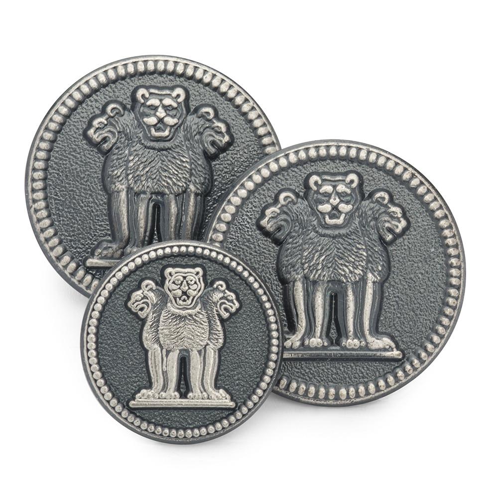 Three Lions Of Ashoka (Antique Silver) Blazer Button Set (Single Breasted) Blazer Buttons Benson & Clegg 