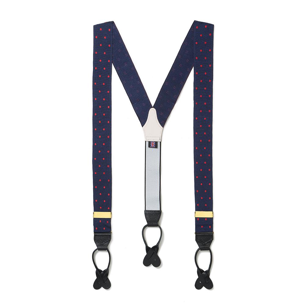 Navy & Red Spot Moire Braces Accessories Not specified 