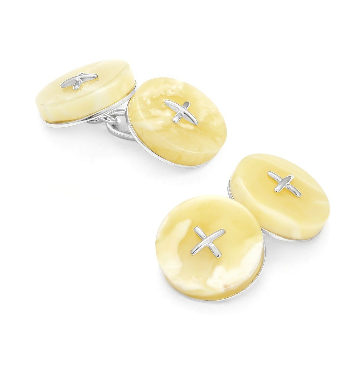 White Baltic Amber Button Cufflinks Cufflinks Benson And Clegg 