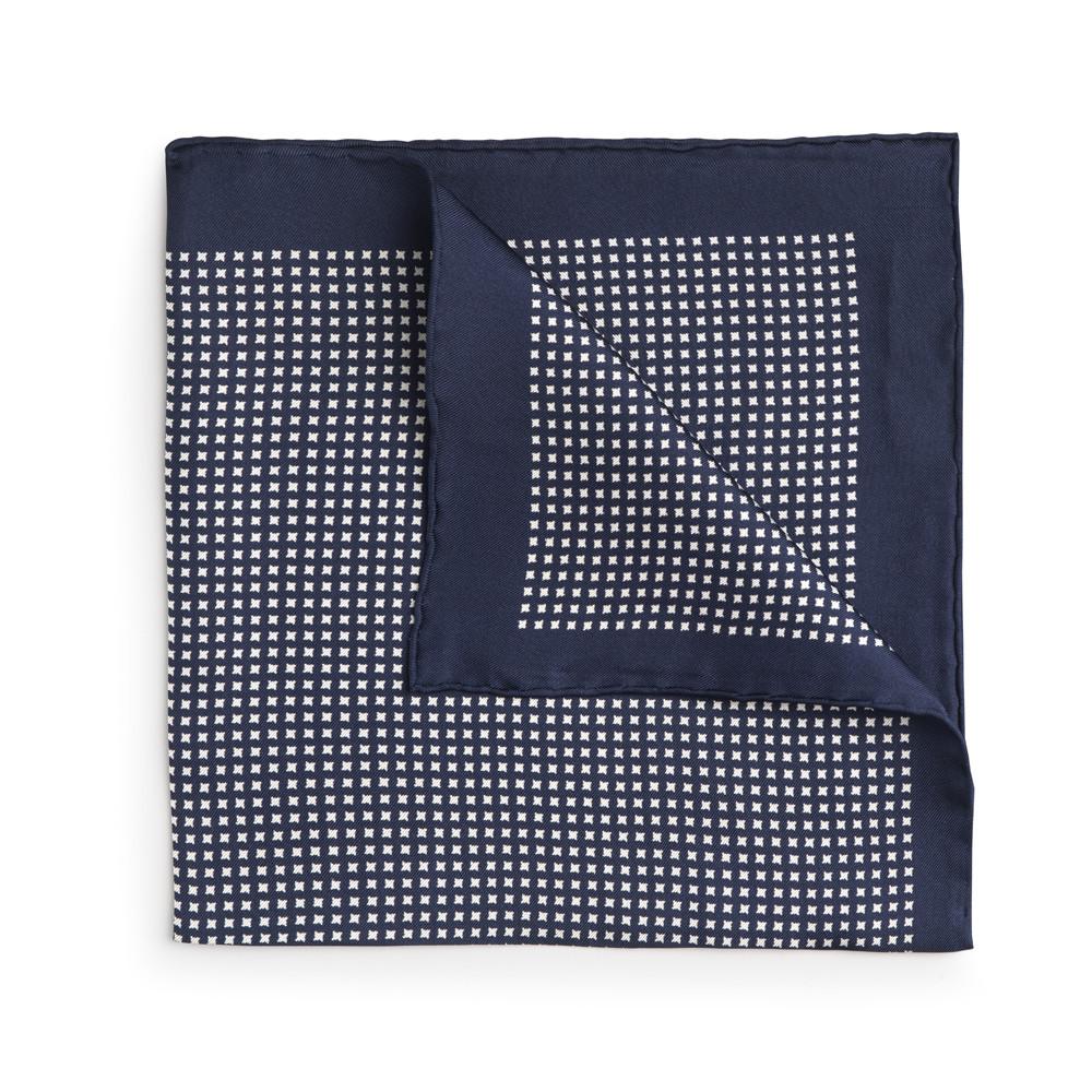 Navy With Cream Houndstooth Silk Pocket Square Accessories Not specified 