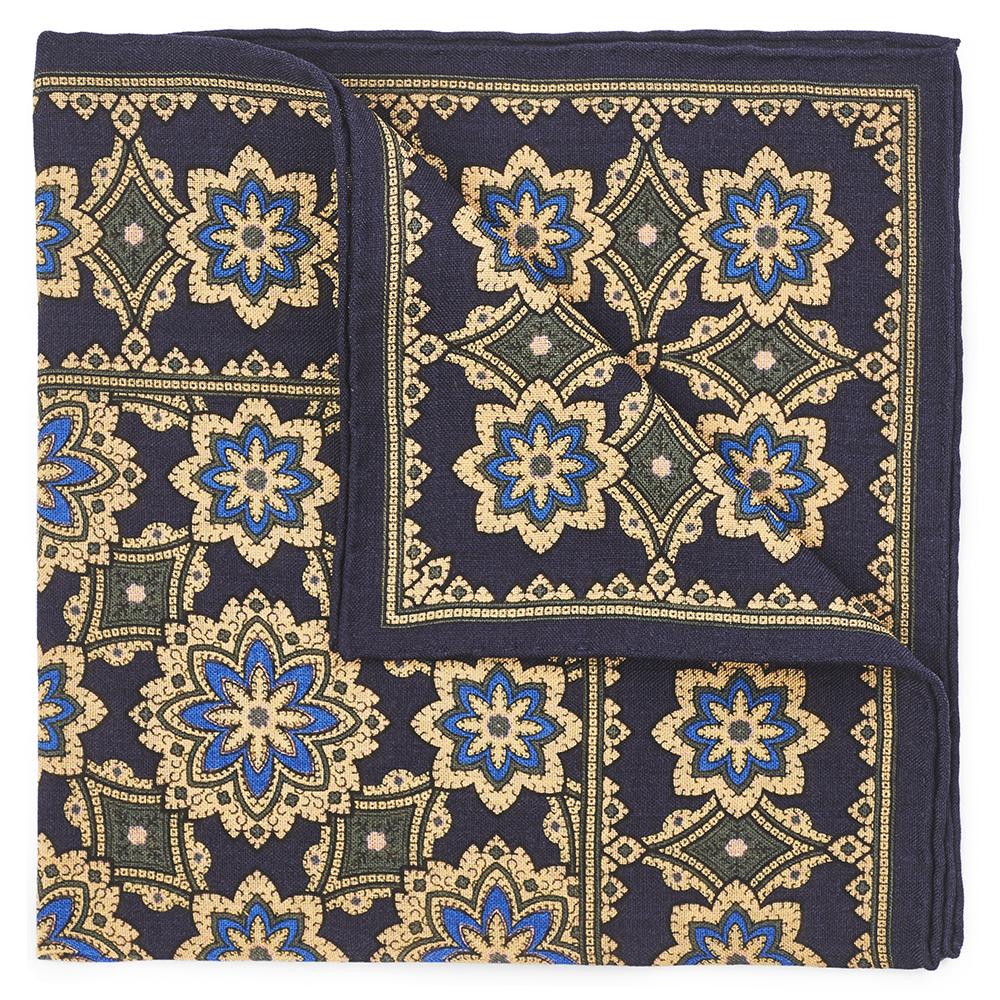 Floral Design In Navy (Wool & Silk Mix) Pocket Square Accessories Not specified 