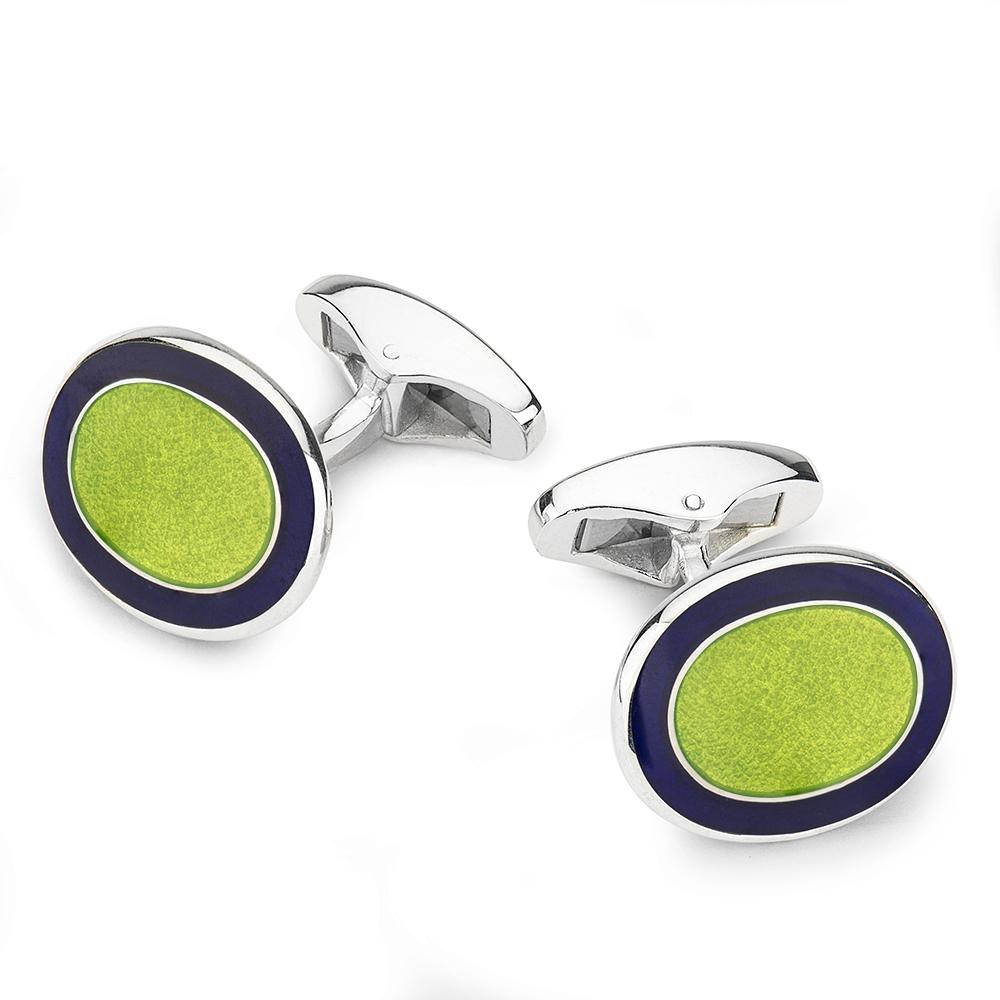 Oval Cloisonne Sterling Silver Cufflinks In Green Cufflinks Not specified 