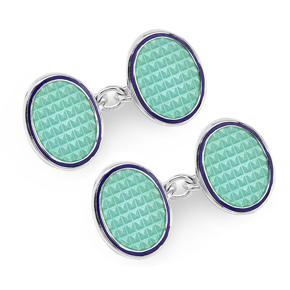 Oval Cloisonne Sterling Silver Chain Cufflinks In Turquoise Cufflinks Not specified 