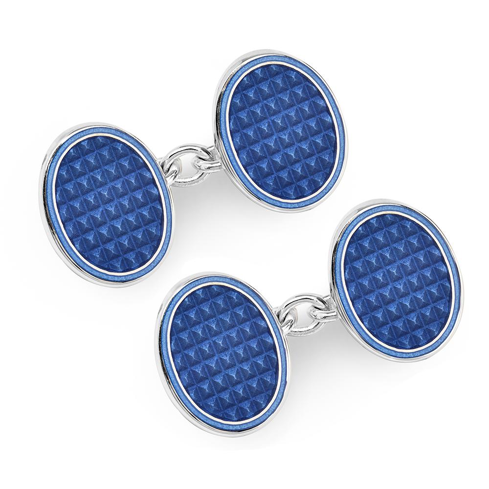 Oval Cloisonne Sterling Silver Chain Cufflinks In Navy Cufflinks Not specified 