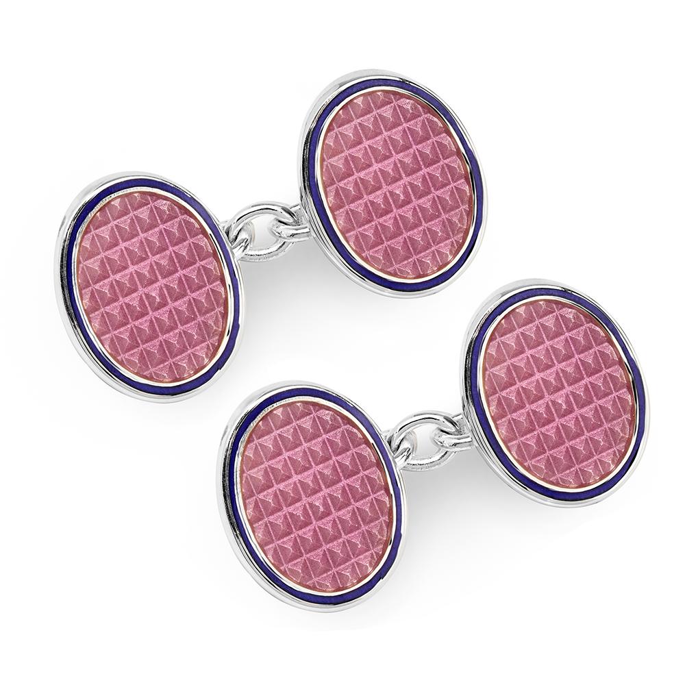 Oval Cloisonne Sterling Silver Chain Cufflinks In Pink Cufflinks Not specified 